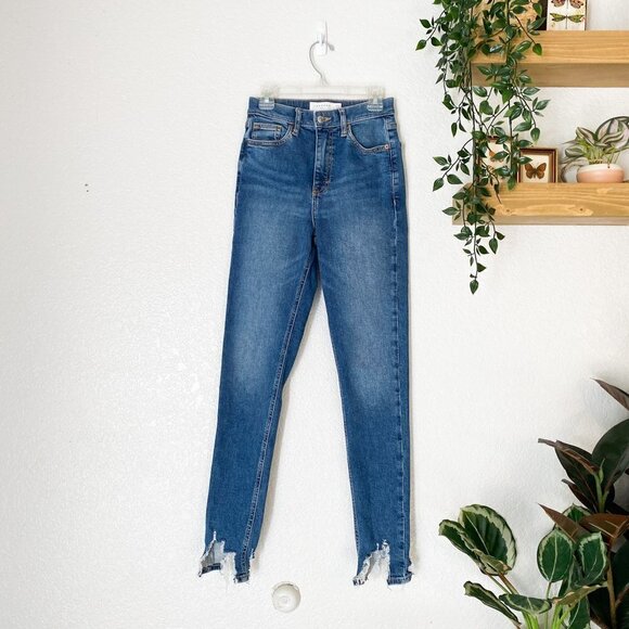 🦋 TOPSHOP Jamie High Waisted Raw Hem Jeans 26 Distressed Casual Boho Everyday - Picture 2 of 9